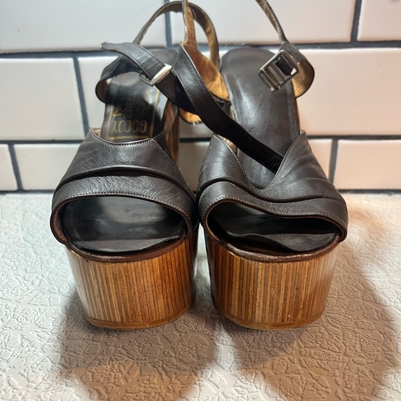 Vintage platform wooden heels goody two shoes  size 7 brown SUPER RARE !!! - Picture 4 of 11